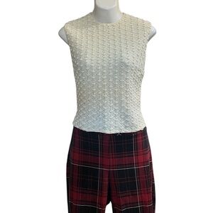 Cristal Woman’s Cream Sleeveless Italy Vintage Beaded Sleeveless Tank Top Blouse